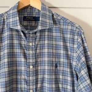 Polo by Ralph Lauren Men's Blue & Gray Classic Plaid Shirt - Sz L